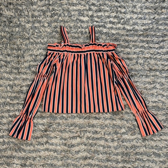 Topshop Tops - NWOT! Topshop Coral and Navy Striped Blouse, Size 2